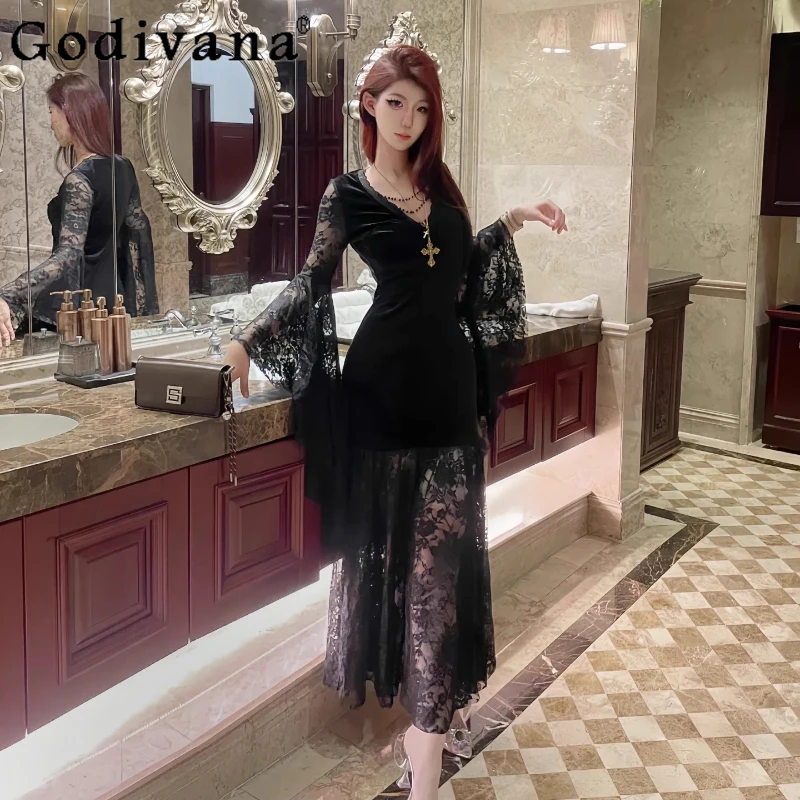 

Темное готическое кружево, сексуальное длинное платье для косплея, женское облегающее вечернее платье, женское платье Лолиты в японском стиле