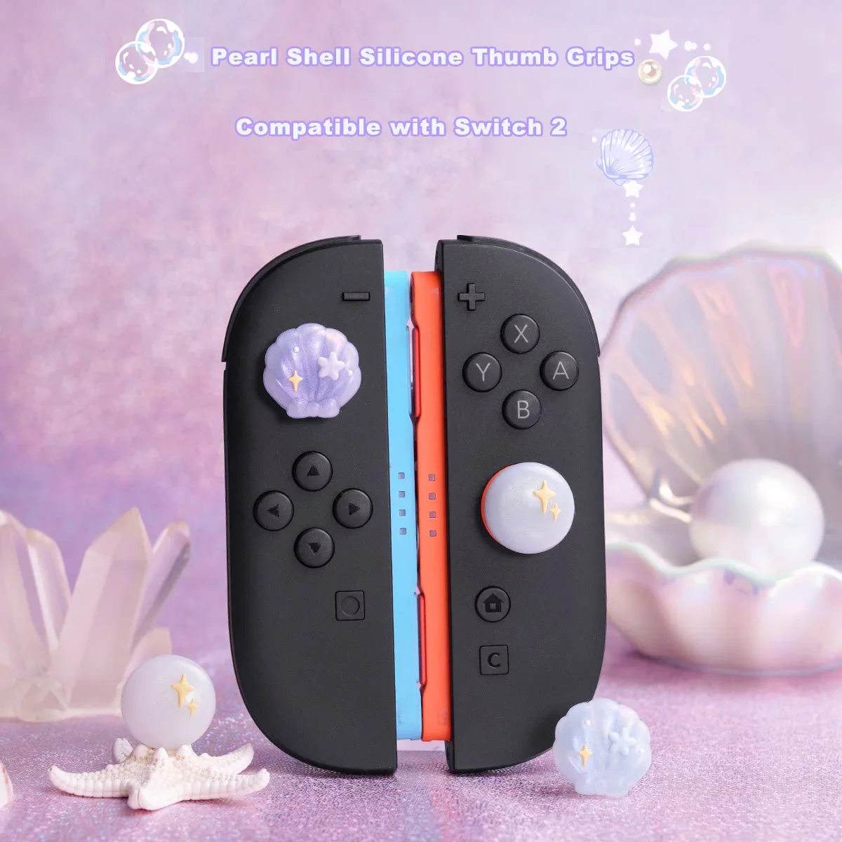 BUBBLELOGUS 4Pcs Silicone Thumb Grips for Switch 2 – Cute Pearl Shell Joystick Caps for NS2 Joy-Con Controllers