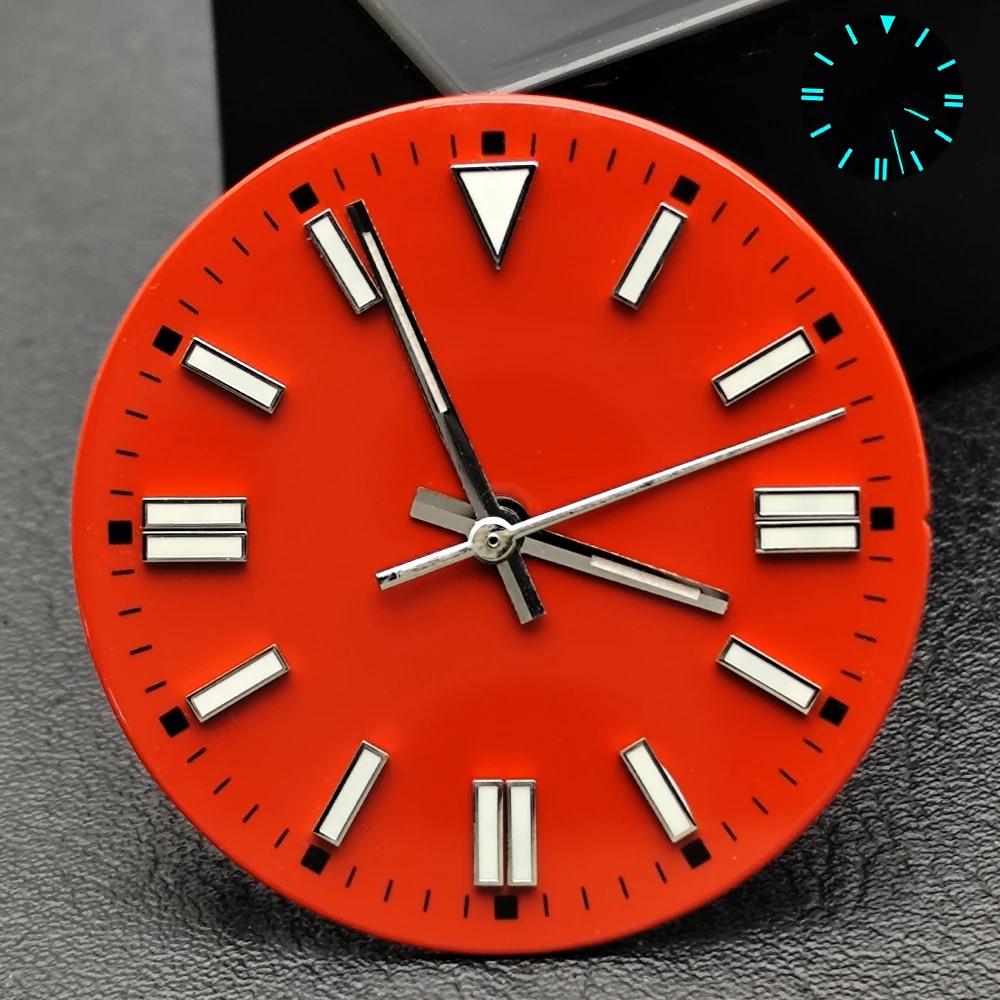 Blau-Grün Leuchtendes 28,5mm Zifferblatt ohne Datum, Zeiger mit individuellem Logo, passend für NH35 8215 2824 2836 Uhrwerke, Uhrenzubehör – Detail 8