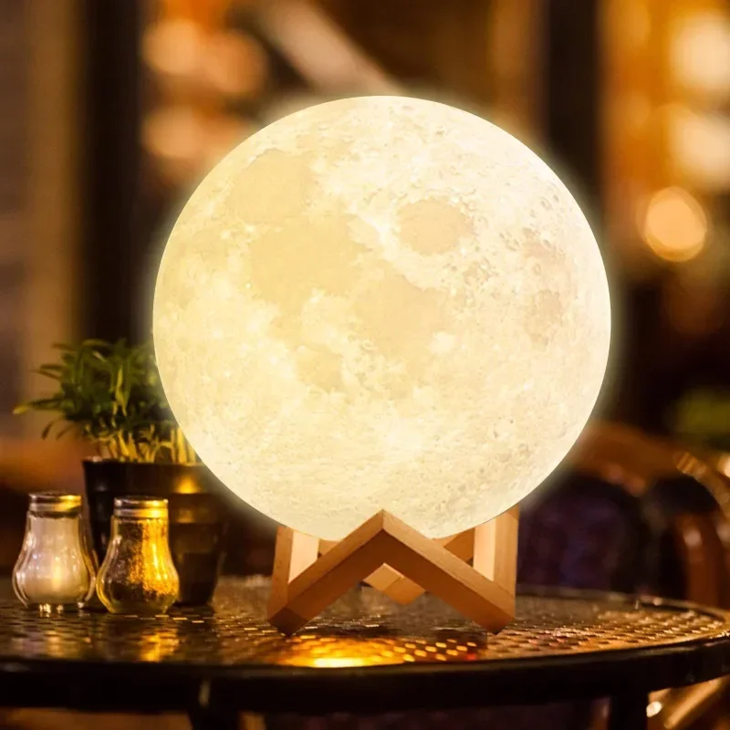 

3D Moon Lamp LED Night Light Battery Powered with Stand Starry Lamp Birthday Gift for Kids Friend Decoration Bedroom Living Room