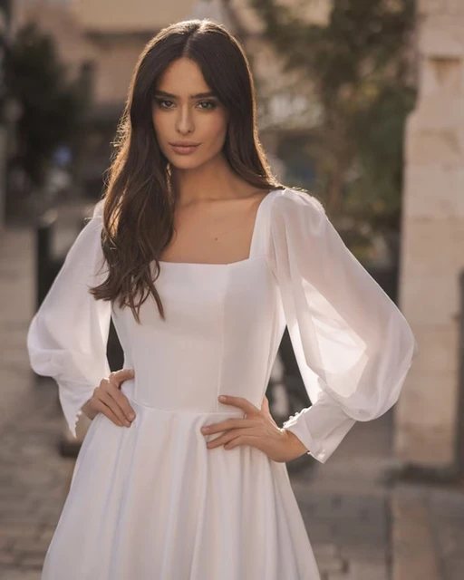 Robe col carré manches longues hotsell