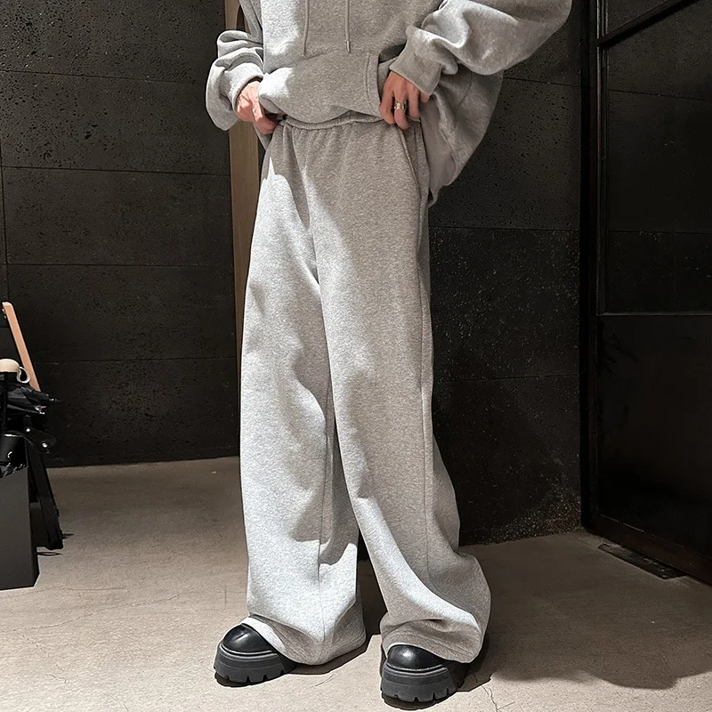 IEFB American Style Men's Sweatpants Elastic Waist Solid Color Bottom Straight Wide Leg Loose Sports Trousers New Simple 9C7782