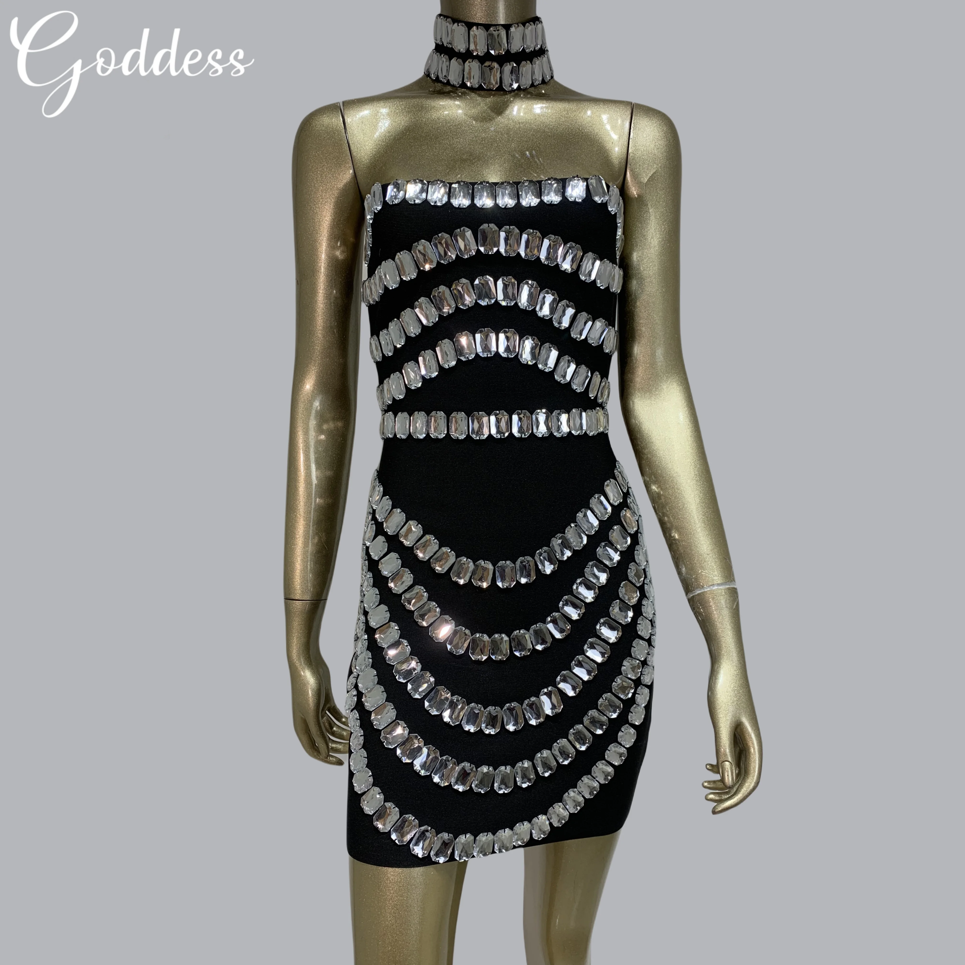 

2025 New Sparkly Rhinestone Black Evening Dress Women High-end Elegant Bandage Dress Skinny Birthday Celebrate Party Sexy Dress