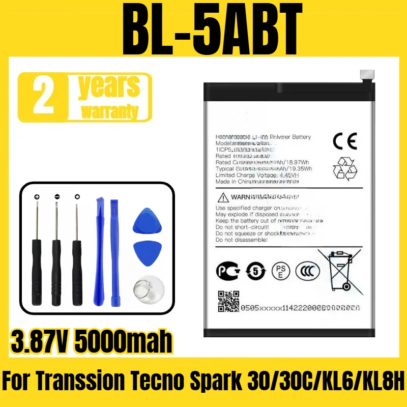 

Applicable to Transsion Tecno Spark 30/30C/KL6/KL8H battery BL-5ABT mobile phone battery,large capacity free tool 3.87V 5000mah