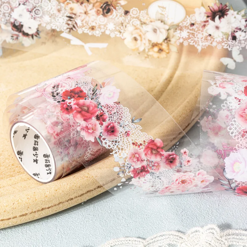 Journal GO 5x200cm Poetry of Lace Dream Collage PET Tape Sticker Vintage Flower Masking Tape Creative DIY Journal Scrapbooking