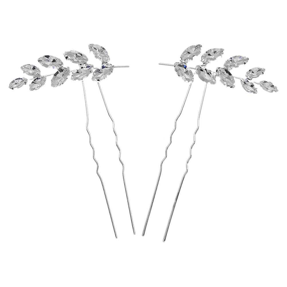 

Rhinestone Hairpin U Shaped Fork Silver Wheat Ear Side Comb Accessories Wedding Party Holder Pin For Women Bridal Hair Stick