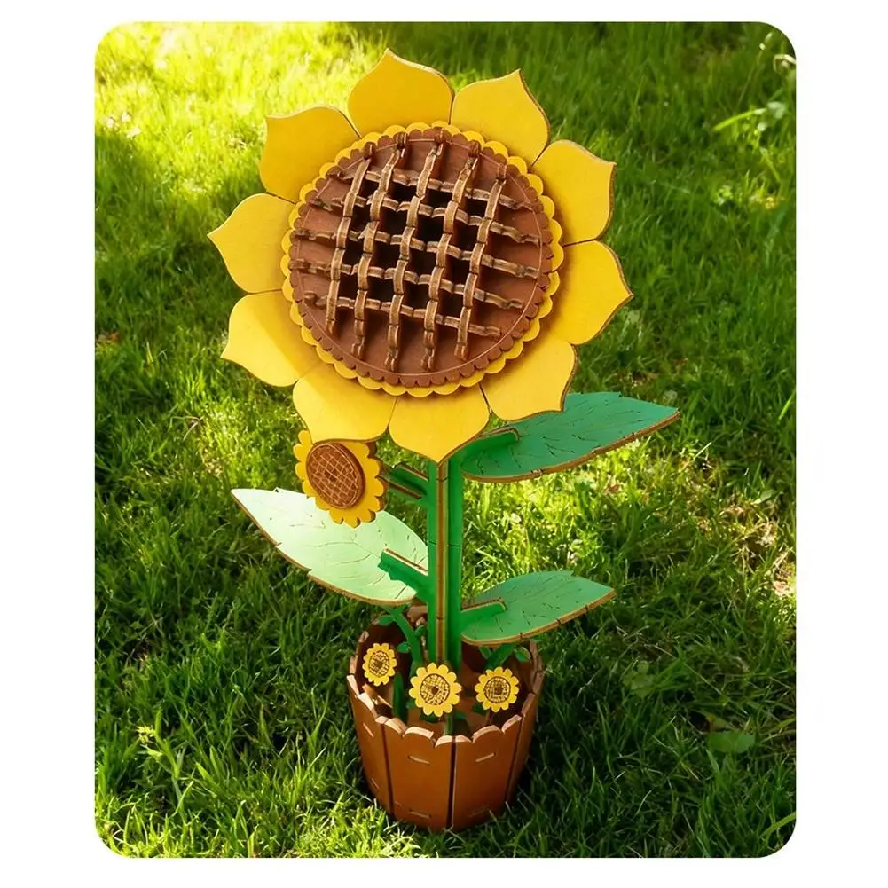 3D Wooden Puzzles,Flower puzzle DIY Artifical Flower Building Set Craft Kit Flower Building Blocks Valentine's Day Birthday Gift