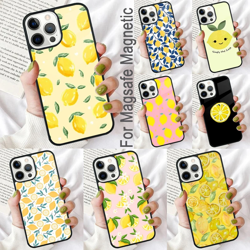 Lemon Fruit Magnetic Soft Phone Case for iPhone 16 Promax 15 Pro 13 14 Plus 11 12 Mini MagSafe Coque