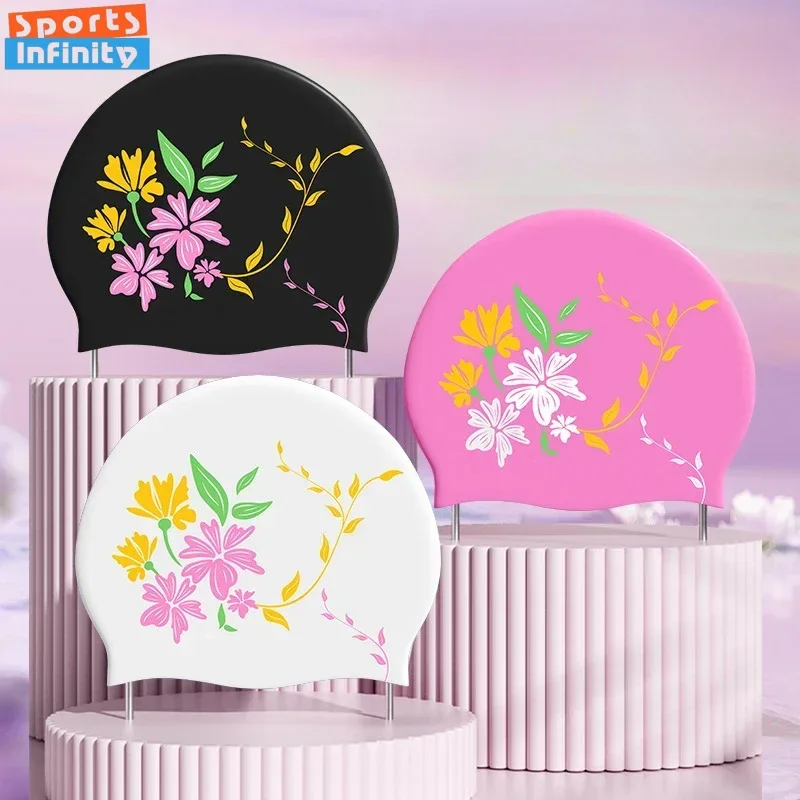 

Шапочки для плавания с цветочным принтом, женские длинные волосы, защита ушей, шапочки для плавания для женщин, водонепроницаемая шапочка для плавания, аксессуары для плавания