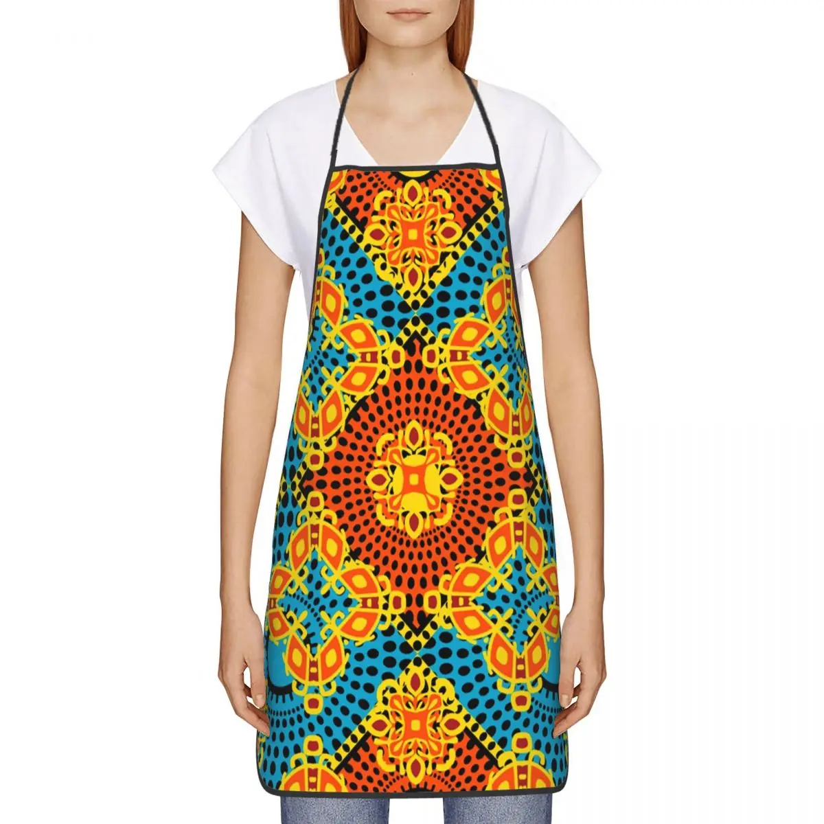 Colorful African Ankara Flower Print Apron Adult Women Men Chef Tablier Cuisine for Cooking Kitchen Africa Tribal Art Gardening