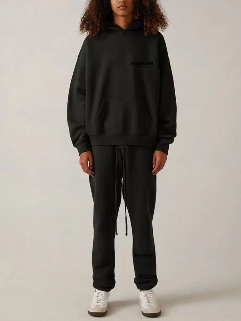 Season 8 Double Line Hoodies Sets Luxury Design Chest Back Two Rows Flocking Letter Logo Sweater Sets Oversized Cotton Pant Sets