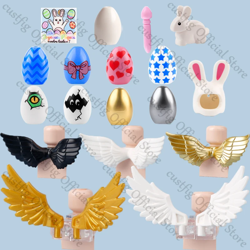 MOC Easter Day Egg Rabbit Animal Building Blocks Castle Knight Figures Angel Feathered Wings Creative Bunny Model Kids Toy Gifts