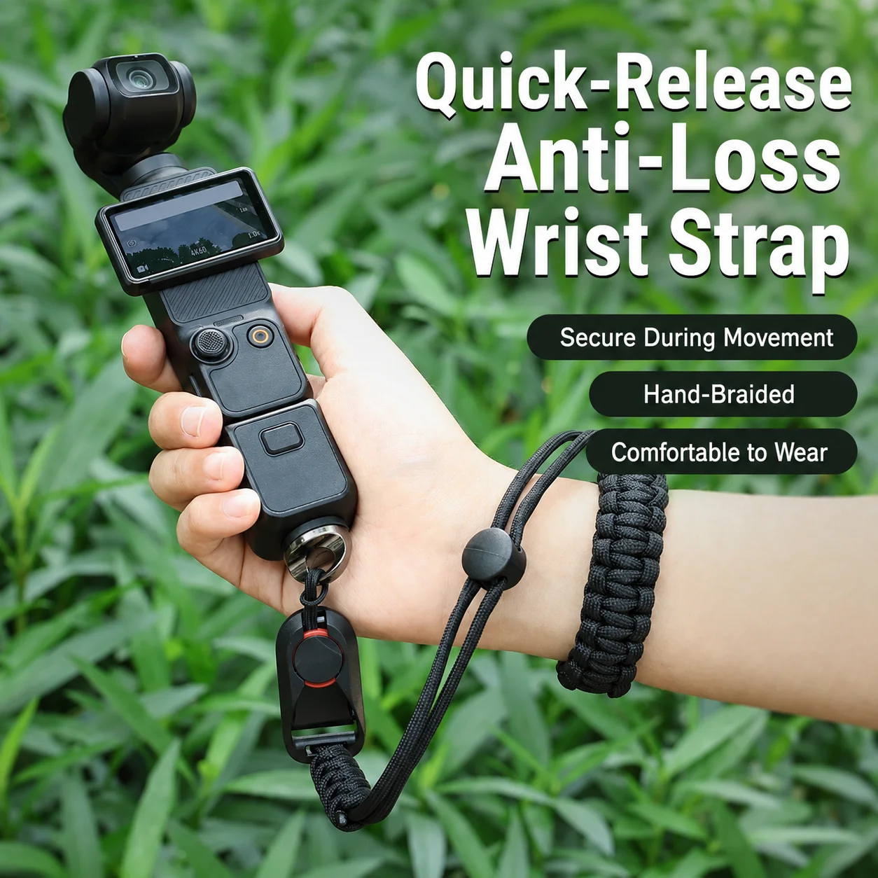 Quick Release Anti-Loss Wrist Strap for Pocket Action Cameras, Adjustable Braided Safety Lanyard with 1/4 Inch Screw Mount