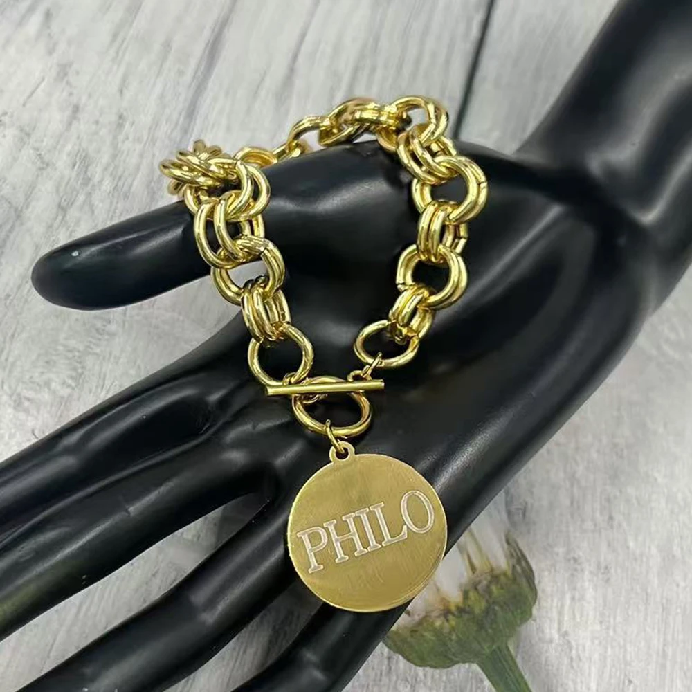 PHILO جولة الفولاذ المقاوم للصدأ رسالة قلادة الألومنيوم سلسلة OT مشبك سوار