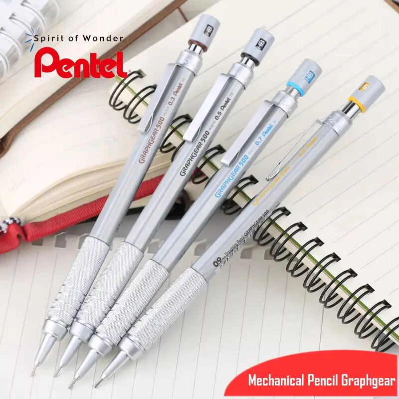 Механические карандаши Pentel Graphgear 500 для черчения, с низким центром тяжести, инженерные, с ластиком, 0.3, 0.5, 0.7, 0.9 мм