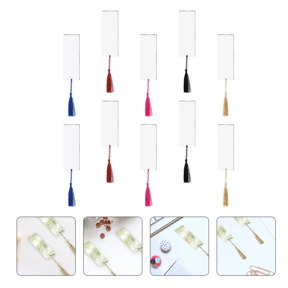 

10 set Acrylic Bookmarks Blank Diy Tassels Page Marker Transparent Bookmark For Gift Students Kids Reading Accessories