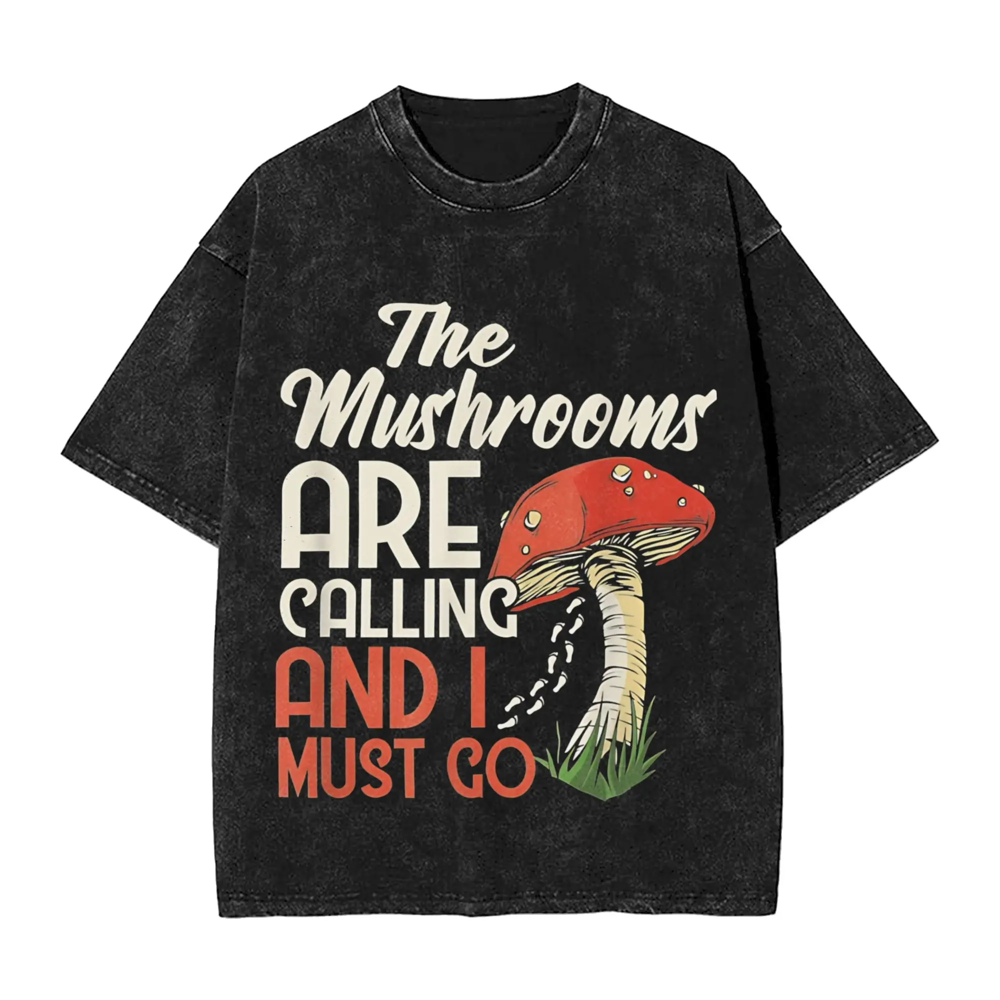 Mushrooms Are Calling Outfit Washed T Shirts Men Women Streetwear Hip Hop T-Shirts Summer  Tee Shirt Short Sleeve
