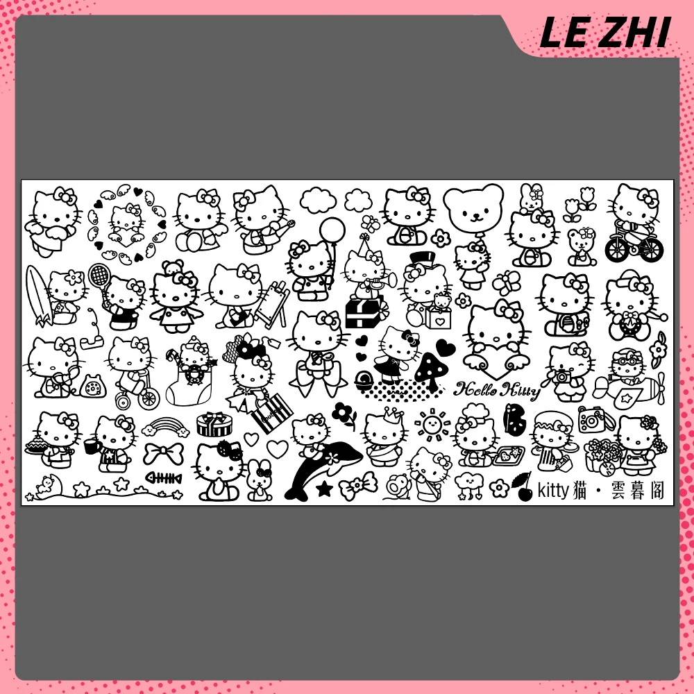 

Cartoon Sanrio Hello Kitty Nail Art Stamping Plates Kawaii Flowers Sun Butterfly Bowknot Dolphin Aeroplane Manicure Template