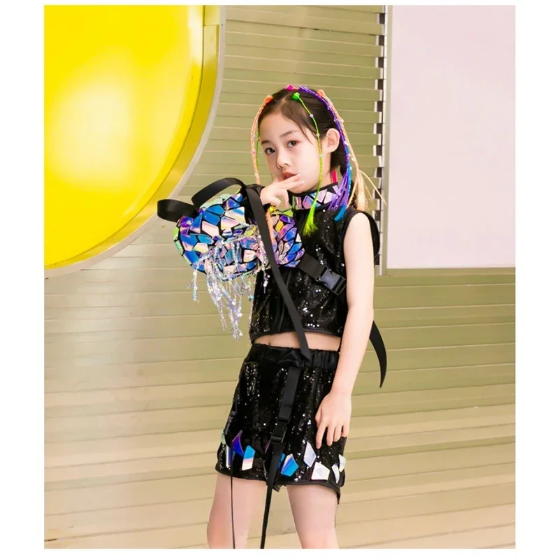 Outfit Catwalk Show Boys Girls Jazz Dance Costume Modern Street Dance Children Tooling jumpsuits Hip Hop Set Kids Performance