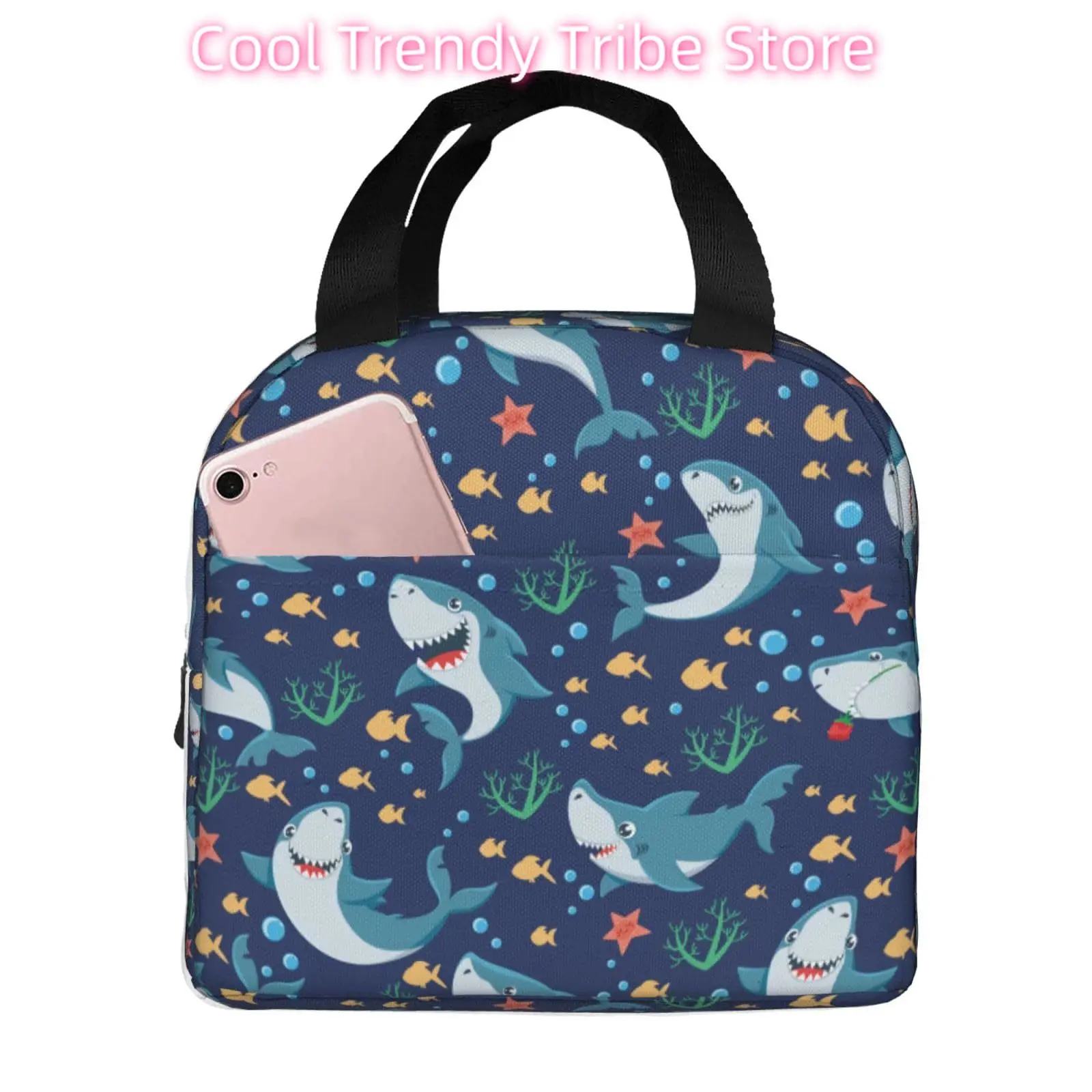 Ocean Sharks Insulated Lunch Bag For Women Men Cute Tote Bags Lunch Box Portable Bento Box Adult Boxes Lunchbox