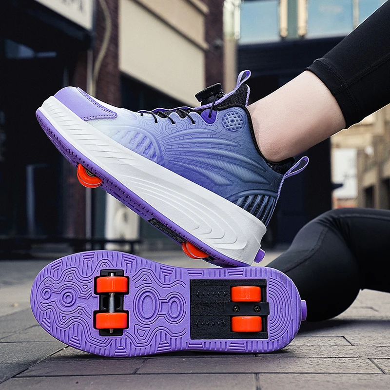 Boys Girls Rage Shoes Four Wheel Student Edition Kids Roller Skating Shoes with Retractable Wheels Adult Walking Skating Shoe