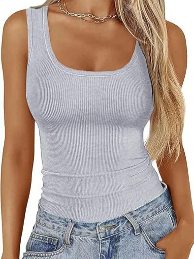 

Women's Casual Slim Fit T-irt Vest Top Street Sle Color Polyester Fiber Regular Length Summer Faion