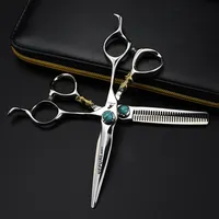 Professional  440c steel 6 '' green gem hair scissors cutting barber tools Tiger haircut thinning shears hairdresser scissors