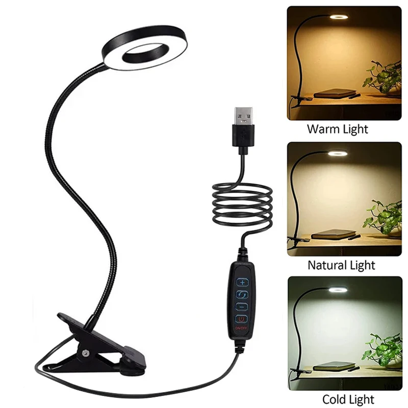 السرير ليلة ضوء مصباح usb قراءة كتاب أضواء Led ثلاثية الأبعاد حلقة أضواء ليلية لغرفة النوم مكتب كليب مصباح الليل مع باهتة