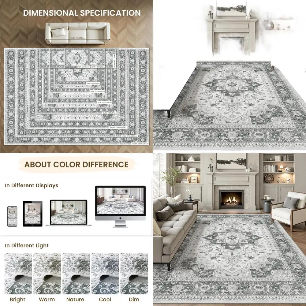 

Ковер 8x10 футов, устойчивый к пятнам, нейтрального серого цвета, моющийся, для гостиной и спальни - нескользящий, тонкий, большого размера