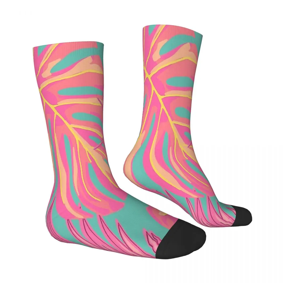 Pink Turquoise Tropical Leaves Green Socks Male Mens Women Autumn Stockings Printed