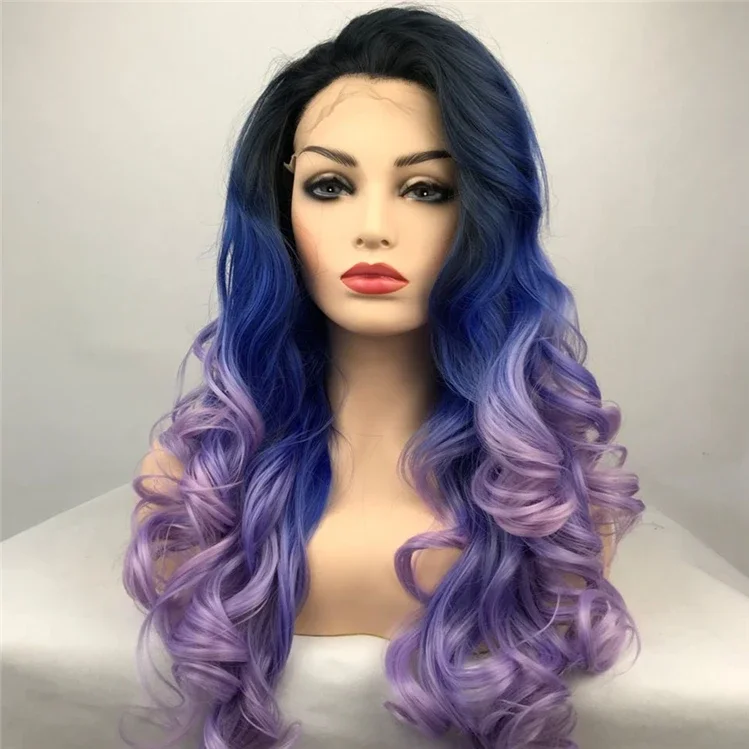 

Long Body curl Lace Front Wig for Women Black purple Wavy Hair Ginger Wigs