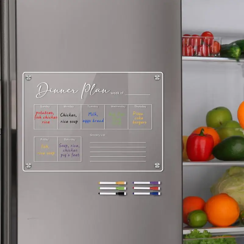 冷蔵庫は磁気プランナーボード、ウィークリープランナー、リストを配置し、マーカー付きの透明な磁気ボード、カレンダー