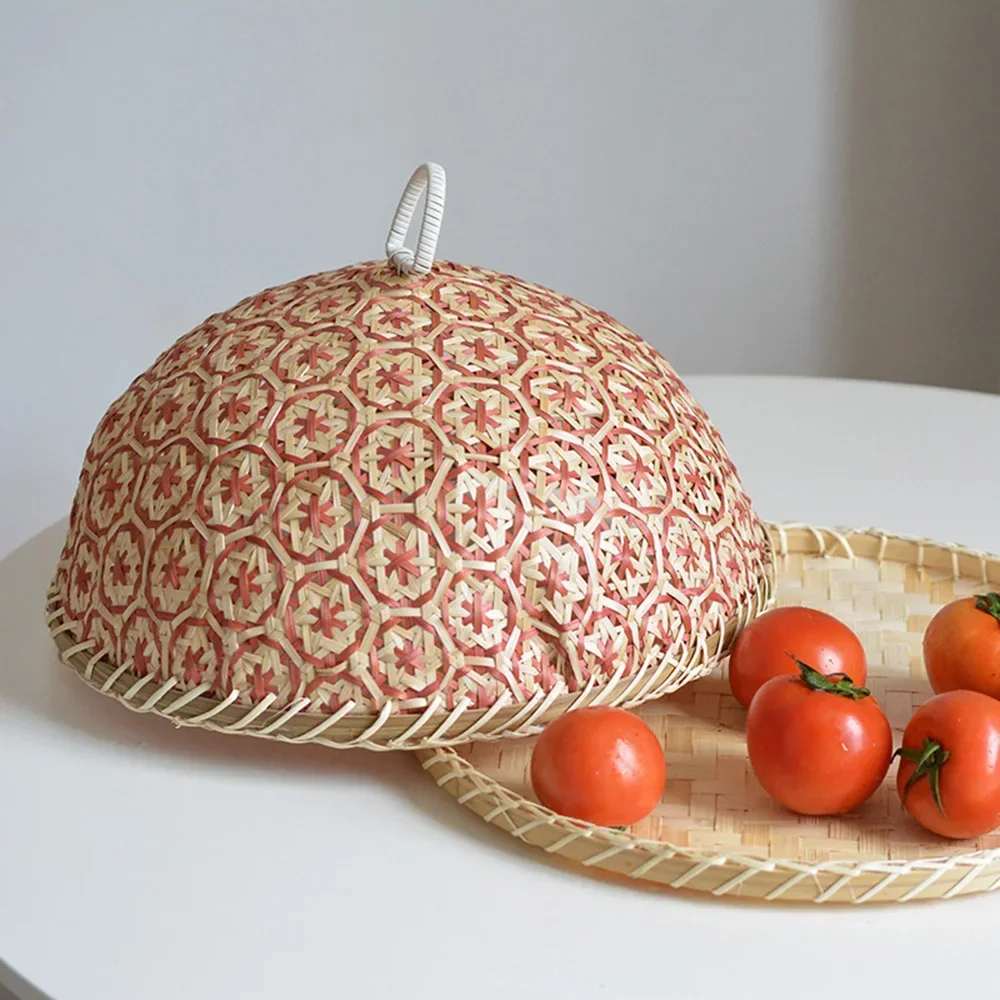 

New Fruit Food Fly Cover Drying Basket Blue Natural Bamboo Woven Food Cover Restaurant Home Table Display Kitchen Accessories
