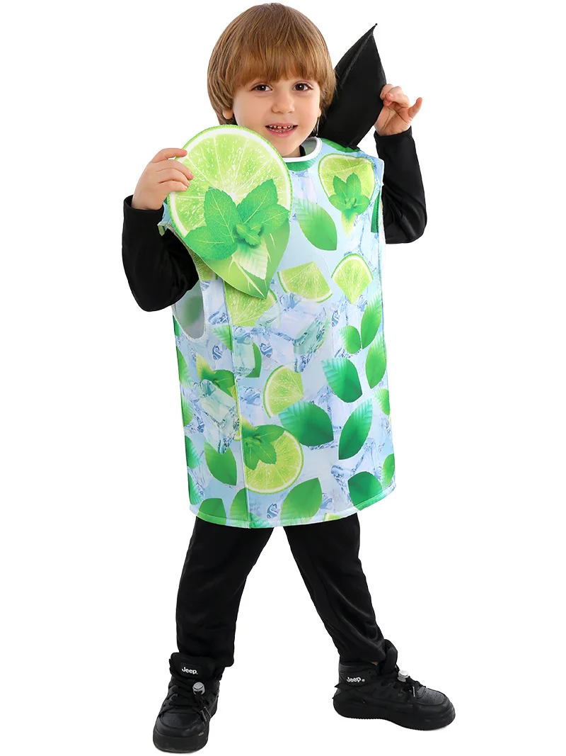 Mono verde divertido para niños, traje de actuación, comida, Rol, cóctel, Cosplay, verano, Halloween