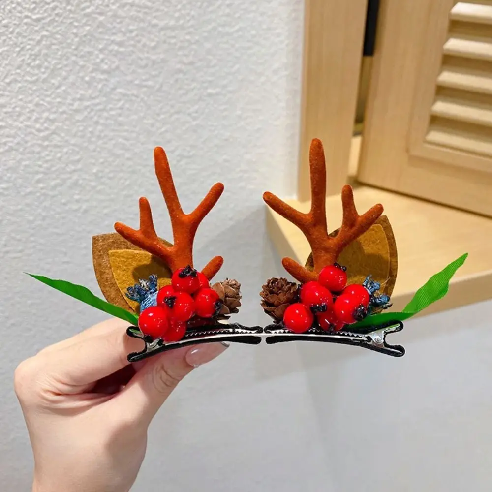 1 par de alta qualidade bonito chifre de alce natal hairpin antler acessórios para o cabelo portátil grampos de cabelo inverno crianças presentes