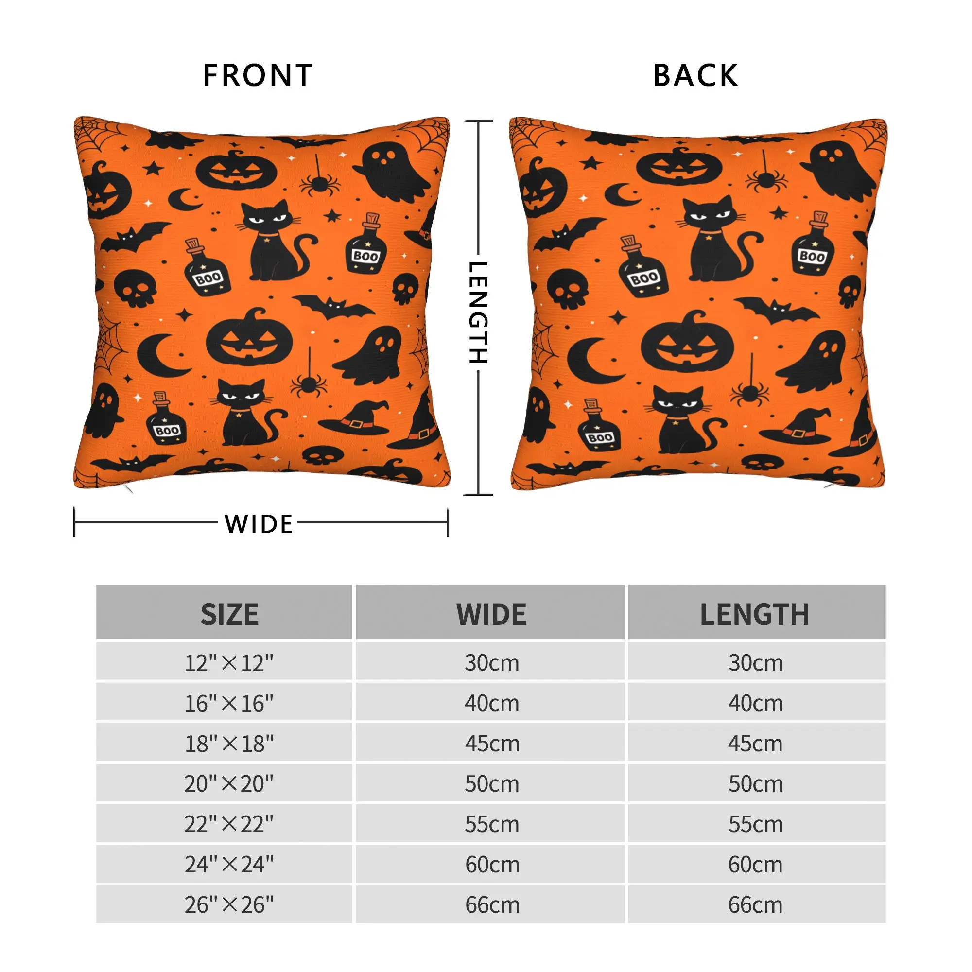 Halloween Ghost Cat Bat Pumpkin Witch Hat Orange Seamless Pattern Pillow Case  Comfy Pillow Cover For Sofa Bedroom Pillowcases