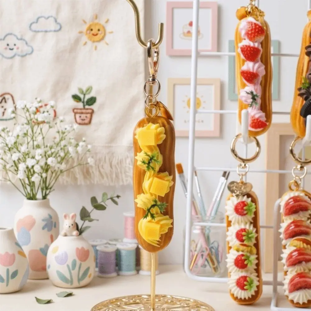 Realistic Realistic Long Cream Pendant Long Cream Puff Simulation Fruit Realistic Food Bag Pendant Exquisite Multi-purpose