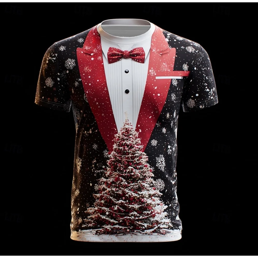 Personalized Christmas Men's Holiday Short-Sleeve T-Shirt Christmas-Themed Design Relaxed Fit Crew Neck Breathable Top