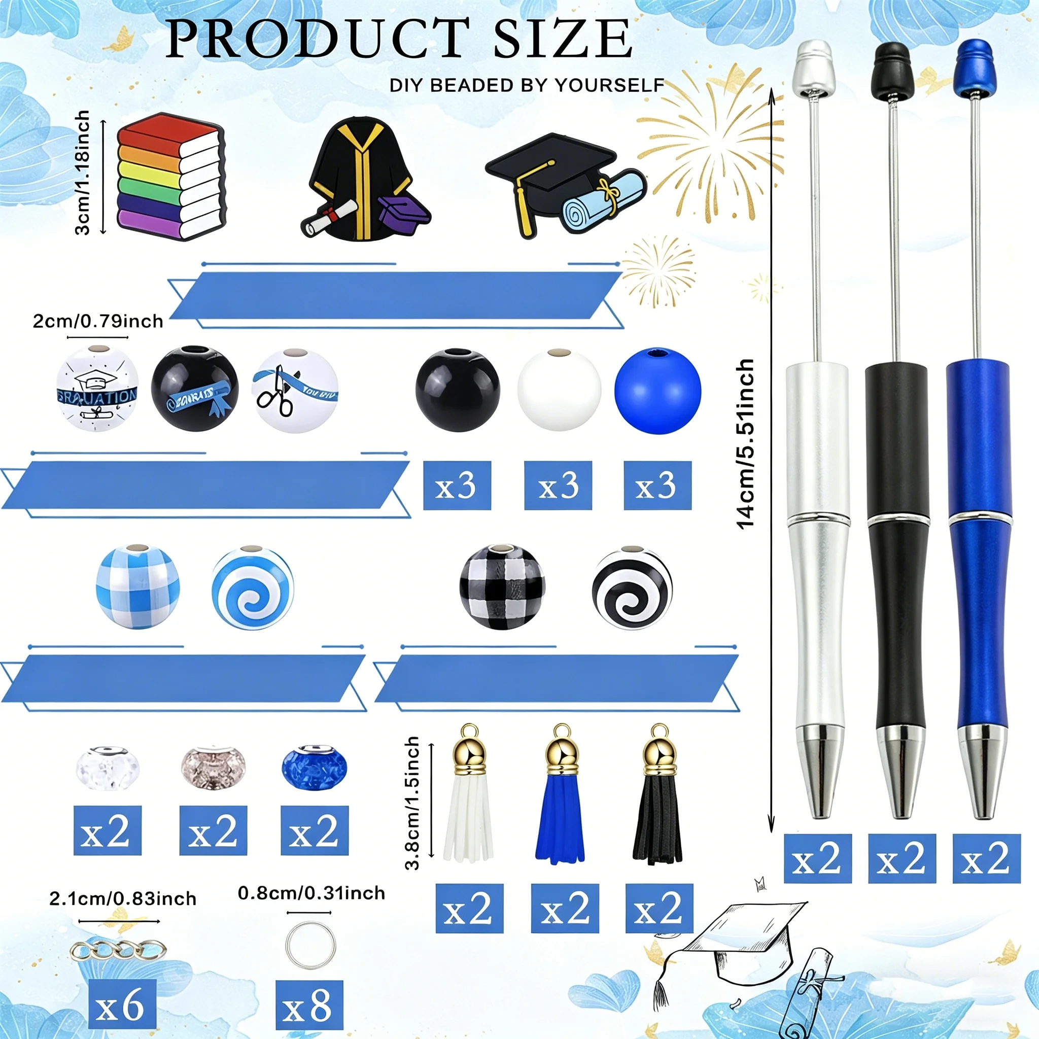 

Набор силиконовых деревянных бусин для выпускного сезона, креативные канцелярские принадлежности, тематика университетского кампуса, DIY ручка с бусинами, 6 шт.