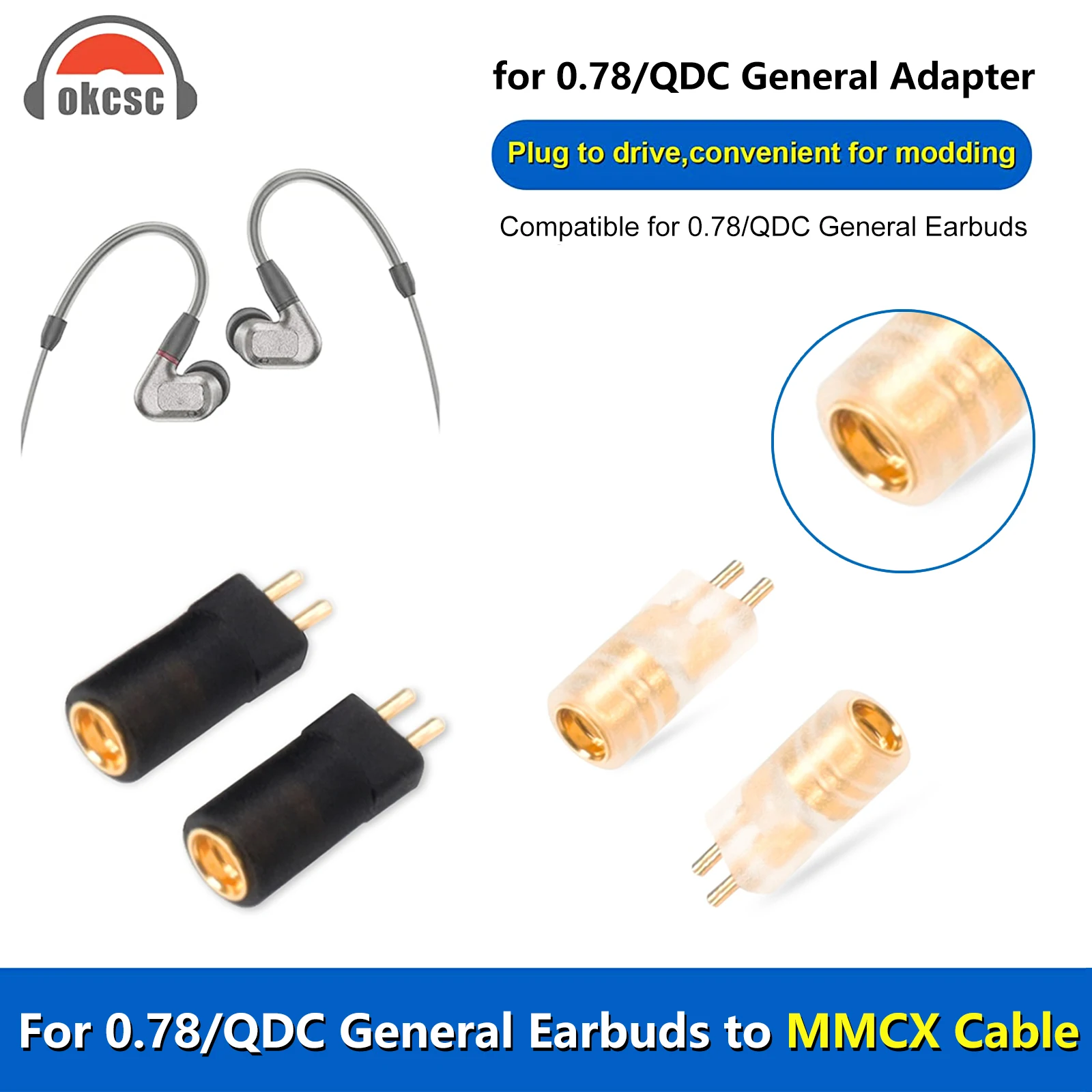 OKCSC MMCX Adapter żeński do 0.75/0.78 QDC 2 złącze pinowe dla ZSN Pro ZS10 Pro NF2u KZ ZSX AS16 CA4 A10 IEMs słuchawki douszne