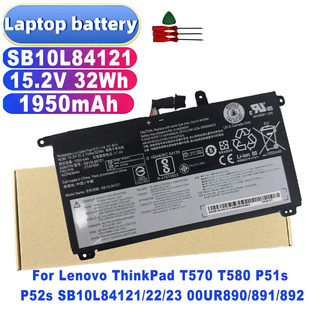 New 01AV493 15.2V 32Wh Laptop Battery for Lenovo ThinkPad T570 T580 P51s P52s SB10L84121/22/23 00UR890/891/892