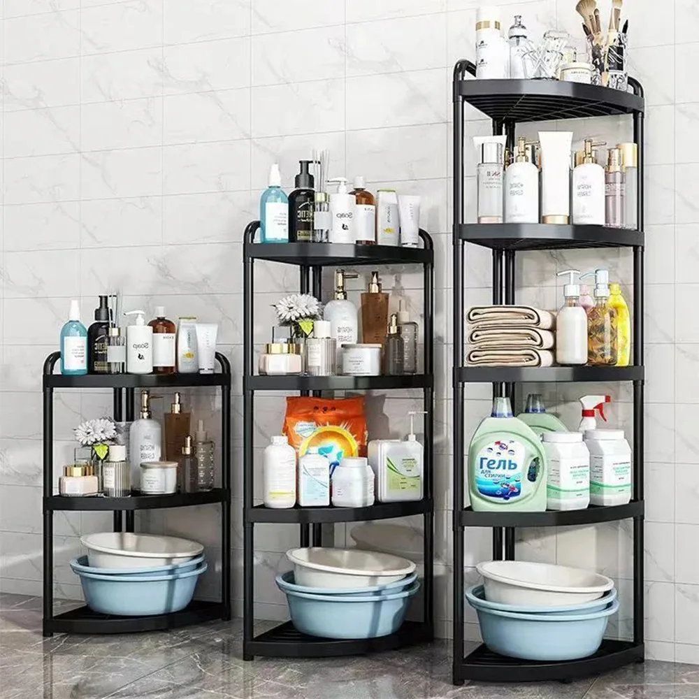 Kitchen CornerStorage Rack Triangle Shelf Floor Standing Toilet Multi Story Movable Storage Shelf Folding Bathroom Storages Rack