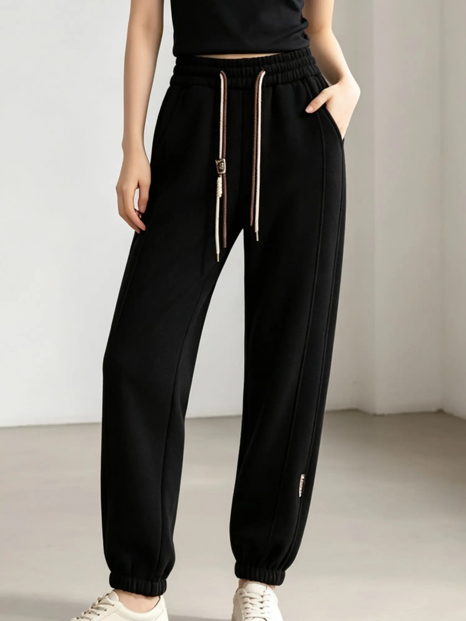 Women's Plus‑Size Smile Face Sweatpants, Spring & Autumn Korean Style Joggers, New Arrival Ankle‑Length Harem Casual Pants