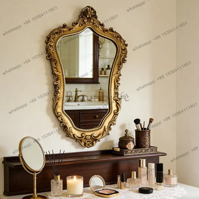 Retro special-shaped light luxury bathroom bathroom mirror bedroom dressing decorative mirror