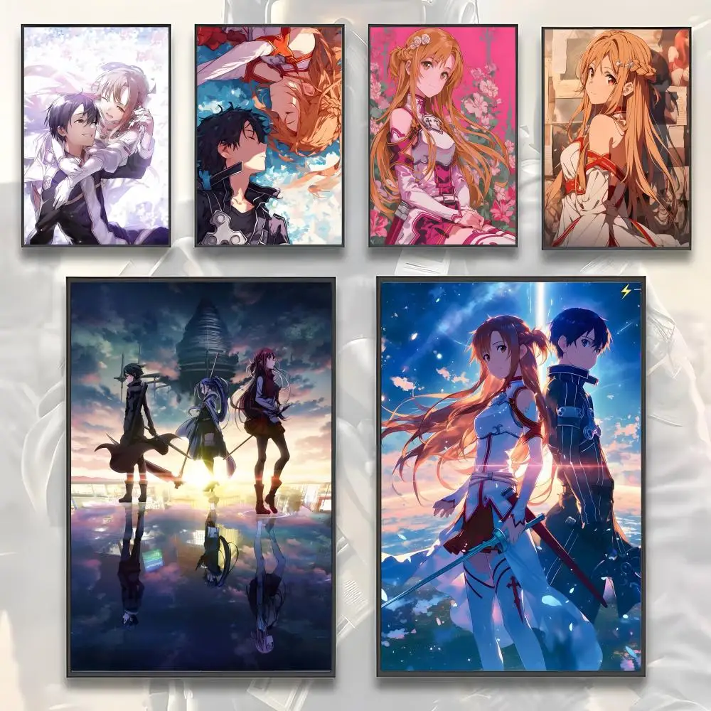 Anime Sword Art Online Kirito Asuna Painting Calligraphy HD Canvas Poster living room bedroom bar aesthetic decoration