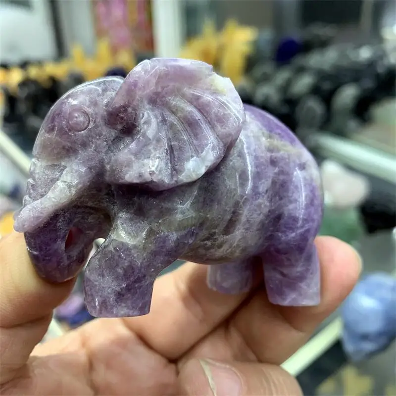 Natural Dream Amethyst Elephant Carving Quartz Healing Crystal Stone Present For Home Decoration 1PCS