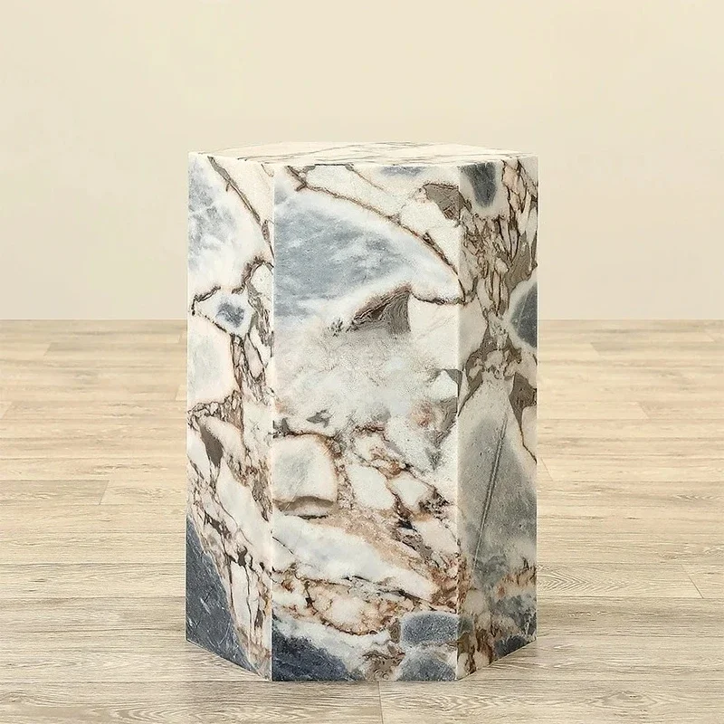 AATGF Light Luxury Living Room Sofa Marble Edge Table High-end Hexagonal Cave Stone Bedside Table