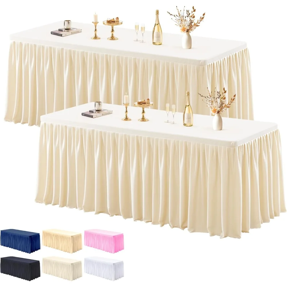 

Rectangular 6ft Spandex Champagne Tablecloths with Pleats - Wrinkle-Resistant Fitted Stretch Covers