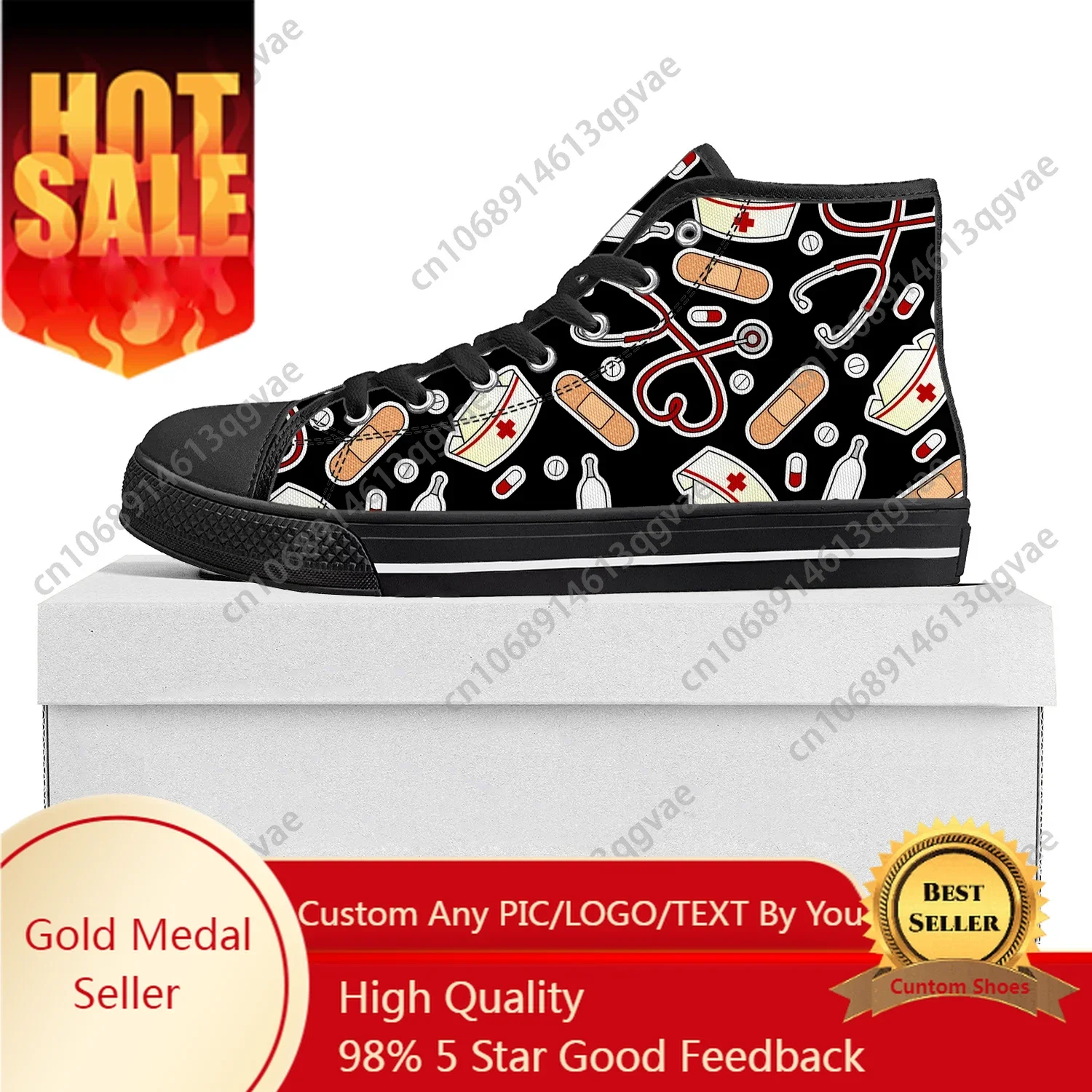 

Hospital Nurse Heart High Top High Quality Sneakers Mens Womens Teenager Canvas Sneaker Casual Couple Shoes Custom Shoe Black