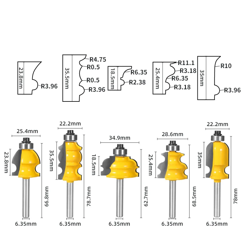 10 Bits Casing & Base Molding Router Bit Set Handrall Bit CNC Wood Milling Tenon Cutter for Woodworking